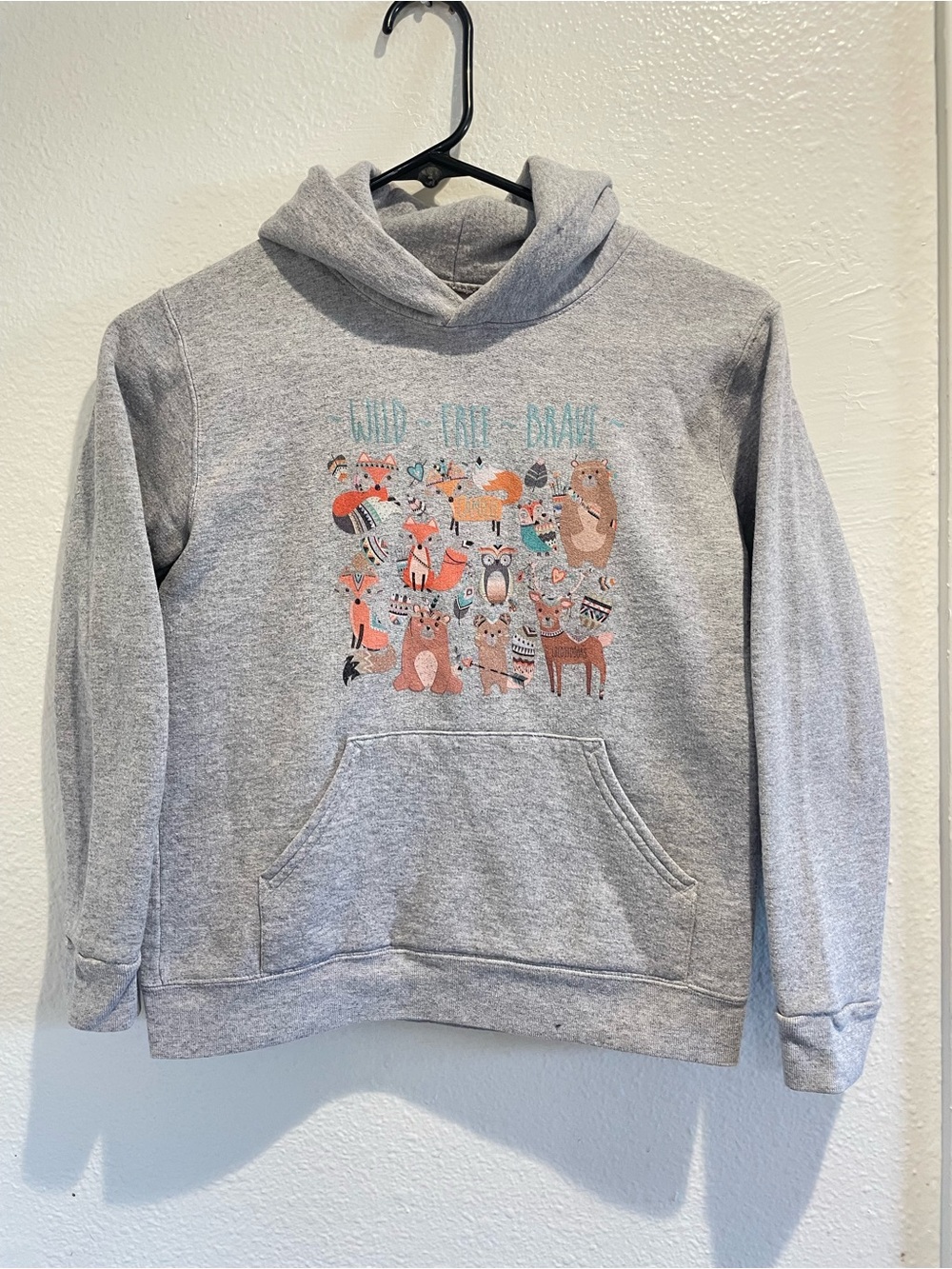 ✨ Cottagecore Forest Animals Hoodie Youth Medium Hanes Gray Wild Free Brave M
